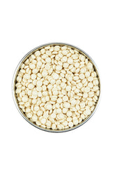 Top view of Calendula gold pebble wax in a cylindrical container isolated in white color background